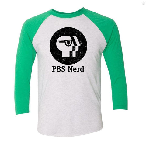 Green & White PBS Nerd Logo 3/4 Sleeve T-Shirt